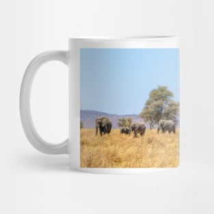 Elephant herd walking through the Serengeti, Tanzania, Africa Safari Mug